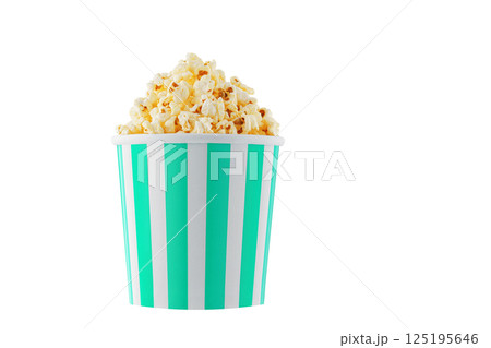 Delicious popcorn, classic box, classic paper cup with Green stripe, isolated on white background 125195646