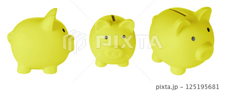 Set Piggy bank pig Yellow color on isolated white background 125195681