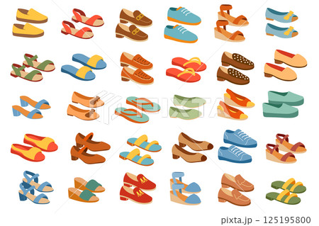 Summer shoes big set. Collection of footwear. Summer sandals. 125195800
