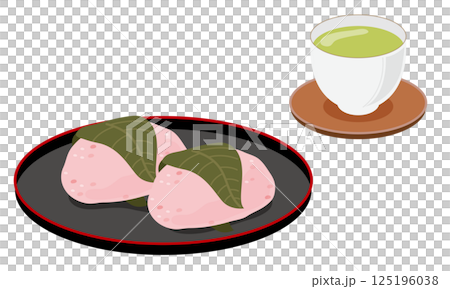 関西風桜餅とお茶のセット 関西風桜餅とお茶のセット 125196038