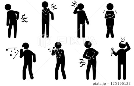 体調不良や痛みを表現するシンプルな人型アイコンセット 体調不良や痛みを表現するシンプルな人型アイコンセット 125196122