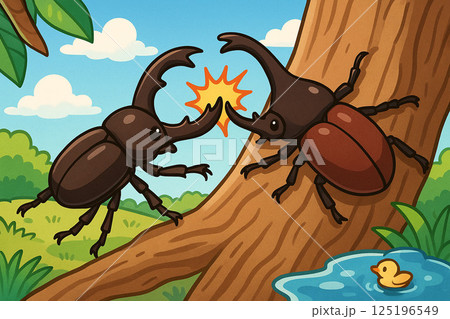 クワガタとカブトムシのバトル クワガタとカブトムシのバトル 125196549