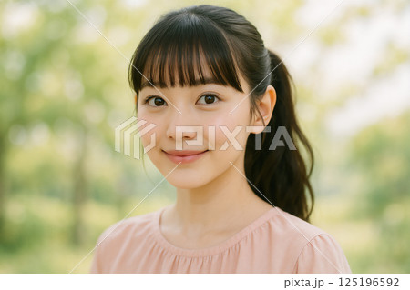 自然の中で微笑む若い女性のポートレート 125196592