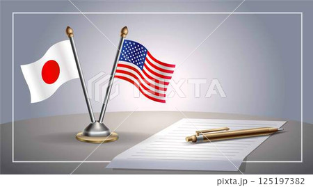 Small national flag of Japan and United States flag Relation, Template Vector Illustration 125197382