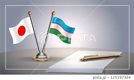 Small national flag of Japan and Uzbekistan flag Relation, Template Vector Illustration Small national flag of Japan and Uzbekistan flag Relation, Template Vector Illustration 125197384