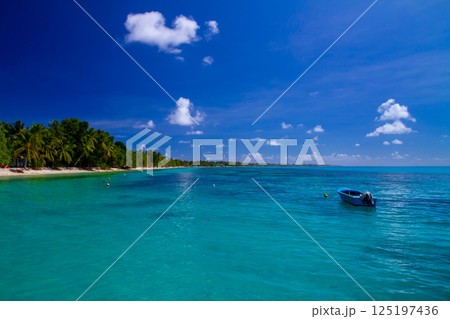 オセアニア・ポリネシアの島国ツバル 首都のフナフティ環礁フォンガファレ島の青が鮮やかなラグーン オセアニア・ポリネシアの島国ツバル 首都のフナフティ環礁フォンガファレ島の青が鮮やかなラグーン 125197436