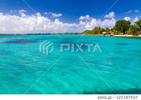 オセアニア・ポリネシアの島国ツバル 首都のフナフティ環礁フォンガファレ島の青が鮮やかなラグーン オセアニア・ポリネシアの島国ツバル 首都のフナフティ環礁フォンガファレ島の青が鮮やかなラグーン 125197437
