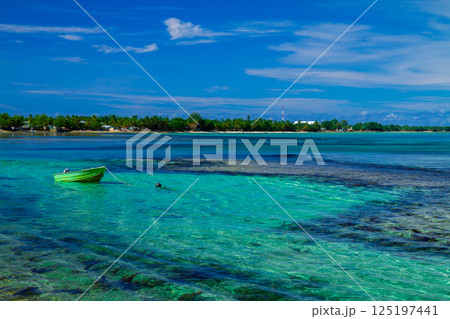 オセアニア・ポリネシアの島国ツバル　首都のフナフティ環礁フォンガファレ島の青が鮮やかなラグーン 125197441
