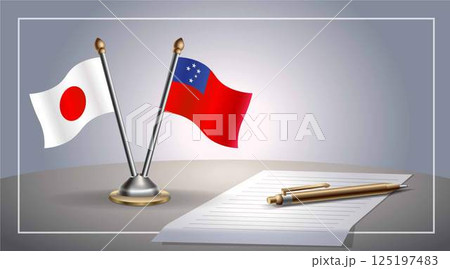 Small national flag of Japan and Western Samoa flag Relation, Template Vector Illustration Small national flag of Japan and Western Samoa flag Relation, Template Vector Illustration 125197483