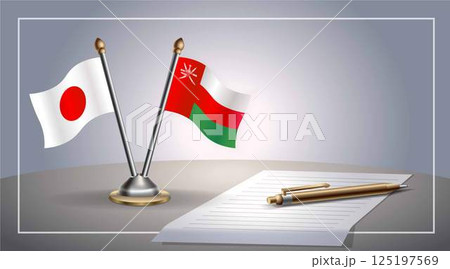 Small national flag of Japan and Oman flag Relation, Template Vector Illustration 125197569