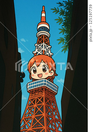 都会の隙間から覗く東京タワーのイラスト 125197739