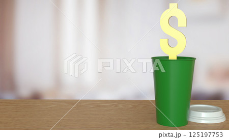 The Gold Dollar symbol on coffee cup for Business concept 3d Rendering. The Gold Dollar symbol on coffee cup for Business concept 3d Rendering. 125197753