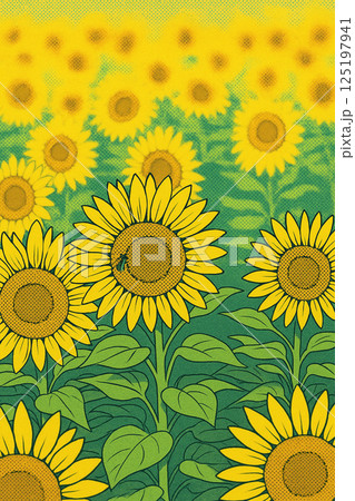 ひまわり畑のやさしいイラスト 125197941