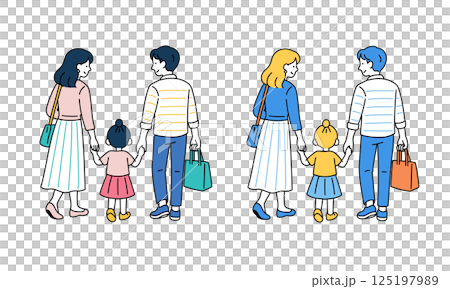 親子で歩く家族の後ろ姿	 125197989