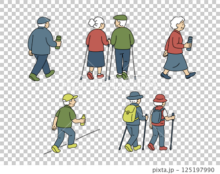 一位老年人運動的背面和側面圖 一位老年人運動的背面和側面圖 125197990