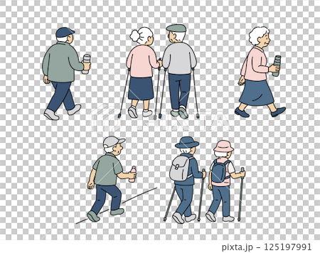 一位老年人運動的背面和側面圖 125197991