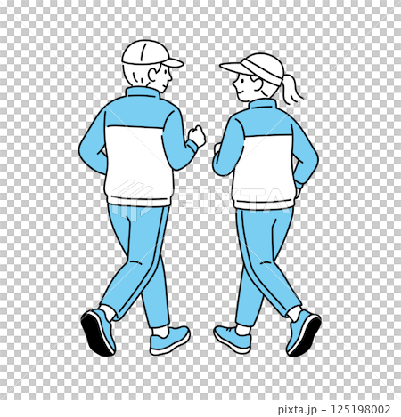 夫婦で楽しく運動する後ろ姿 125198002