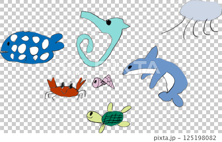 兒童畫的可愛的水族館生物插圖 兒童畫的可愛的水族館生物插圖 125198082