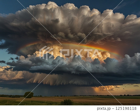 雲の隙間から見える太陽 125198118