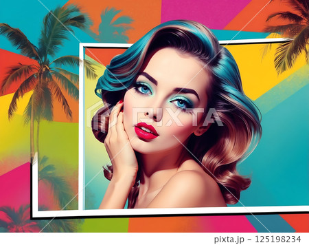 インパクトのあるメイクをした女性の絵　ai 125198234