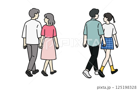手をつなぐ私服カップルの後ろ姿 手をつなぐ私服カップルの後ろ姿 125198328