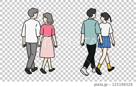 手をつなぐ私服カップルの後ろ姿 手をつなぐ私服カップルの後ろ姿 125198328