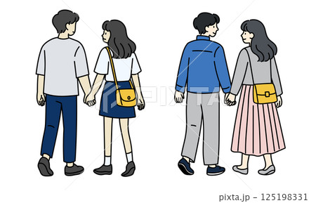 手をつなぐ私服カップルの後ろ姿 125198331