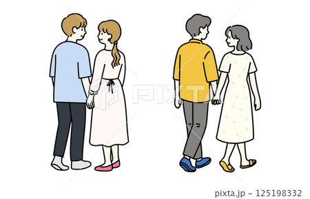 夏に手をつなぐ私服カップルの後ろ姿 125198332