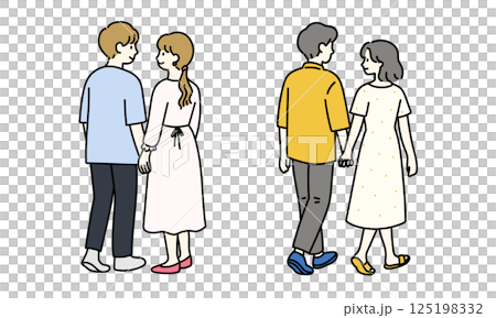 夏に手をつなぐ私服カップルの後ろ姿 125198332