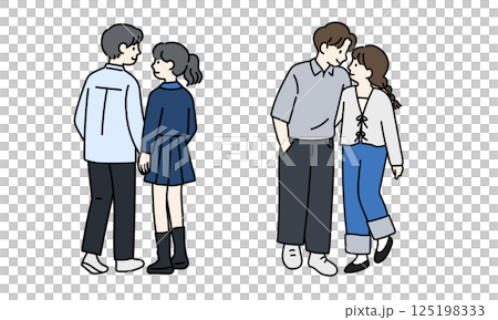 寄り添う私服カップルの後ろ姿 125198333