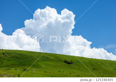 草原の夏の青空と白い雲2 125198365