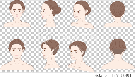 Illustration set of young Asian men and women in various angles Illustration set of young Asian men and women in various angles 125198491