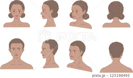 若いアフリカ系男女の色々なアングルのイラストセット 125198493