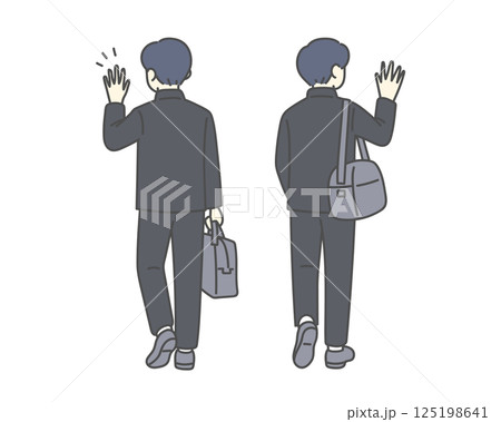 手を振る男子高校生の後ろ姿 125198641