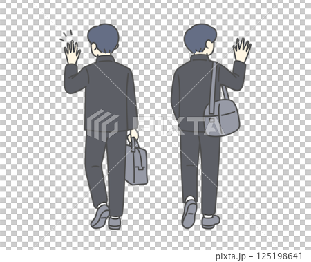 手を振る男子高校生の後ろ姿 125198641