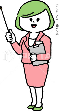 ファイルを持ち説明しているスーツの女性（全身） 125198835