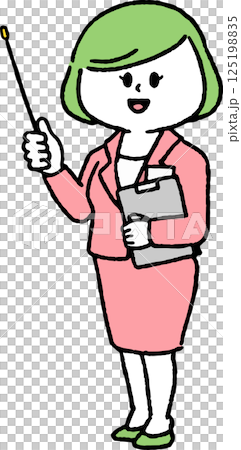 一位身著西裝、手持文件並正在講解的女性（全身） 125198835