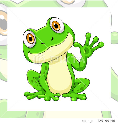 Cartoon frog waving on white background Cartoon frog waving on white background 125199146