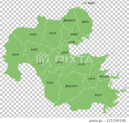 大分縣可劃分地圖,包含城市和城鎮名稱 大分縣可劃分地圖,包含城市和城鎮名稱 125199190