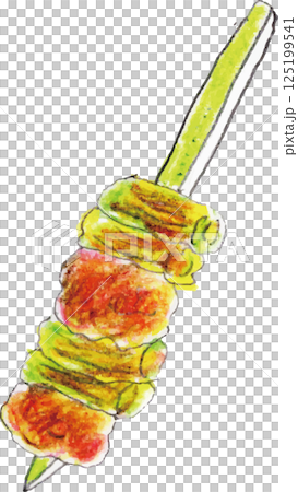 手書きで描いた串焼き　焼き鳥　ねぎま 125199541
