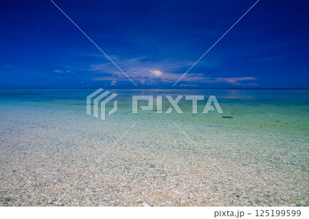 オセアニア・ポリネシアの島国ツバル　首都のフナフティ環礁フォンガファレ島の青が鮮やかなラグーン 125199599