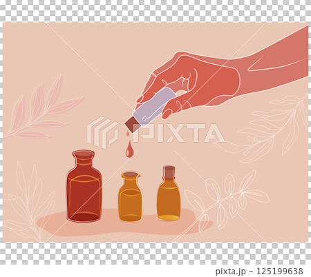 精油を遮光瓶にポトっとたらして広がる香りの世界 125199638