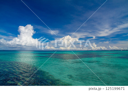 オセアニア・ポリネシアの島国ツバル 首都のフナフティ環礁フォンガファレ島のラグーンとスコール雲 オセアニア・ポリネシアの島国ツバル 首都のフナフティ環礁フォンガファレ島のラグーンとスコール雲 125199671