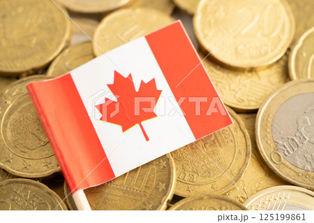 Canada flag on coins background, finance and accounting, banking concept. Canada flag on coins background, finance and accounting, banking concept. 125199861