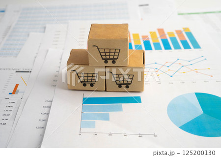 Online shopping, Shopping cart box on calculator, import export, finance commerce. 125200130