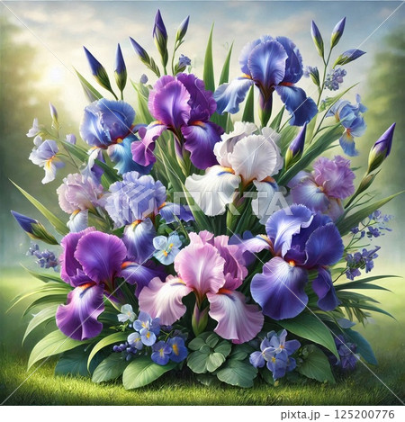 風に揺れる可憐な花菖蒲 125200776