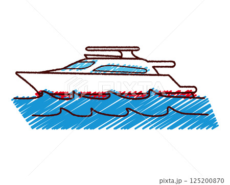 手書き風海を行くクルーザー船のカラーイラスト 125200870