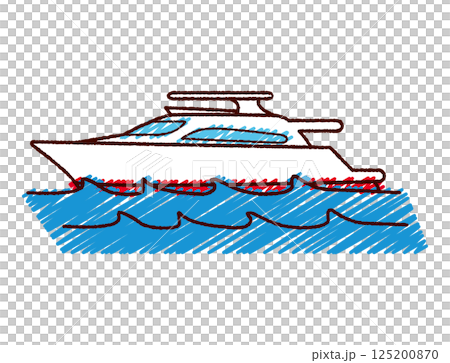 手書き風海を行くクルーザー船のカラーイラスト 125200870
