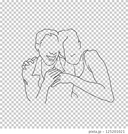 LGBTQ lesbian couple, two women embracing each other, hand-drawn line drawing vector illustration with transparent background 125201021