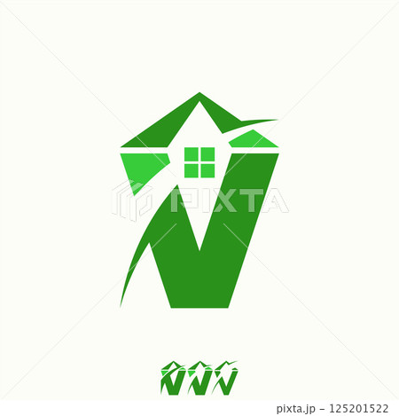 Logo design graphic concept creative premium vector stock image top sell initial V sans serif font with roof house cut swoosh monogram property home 125201522